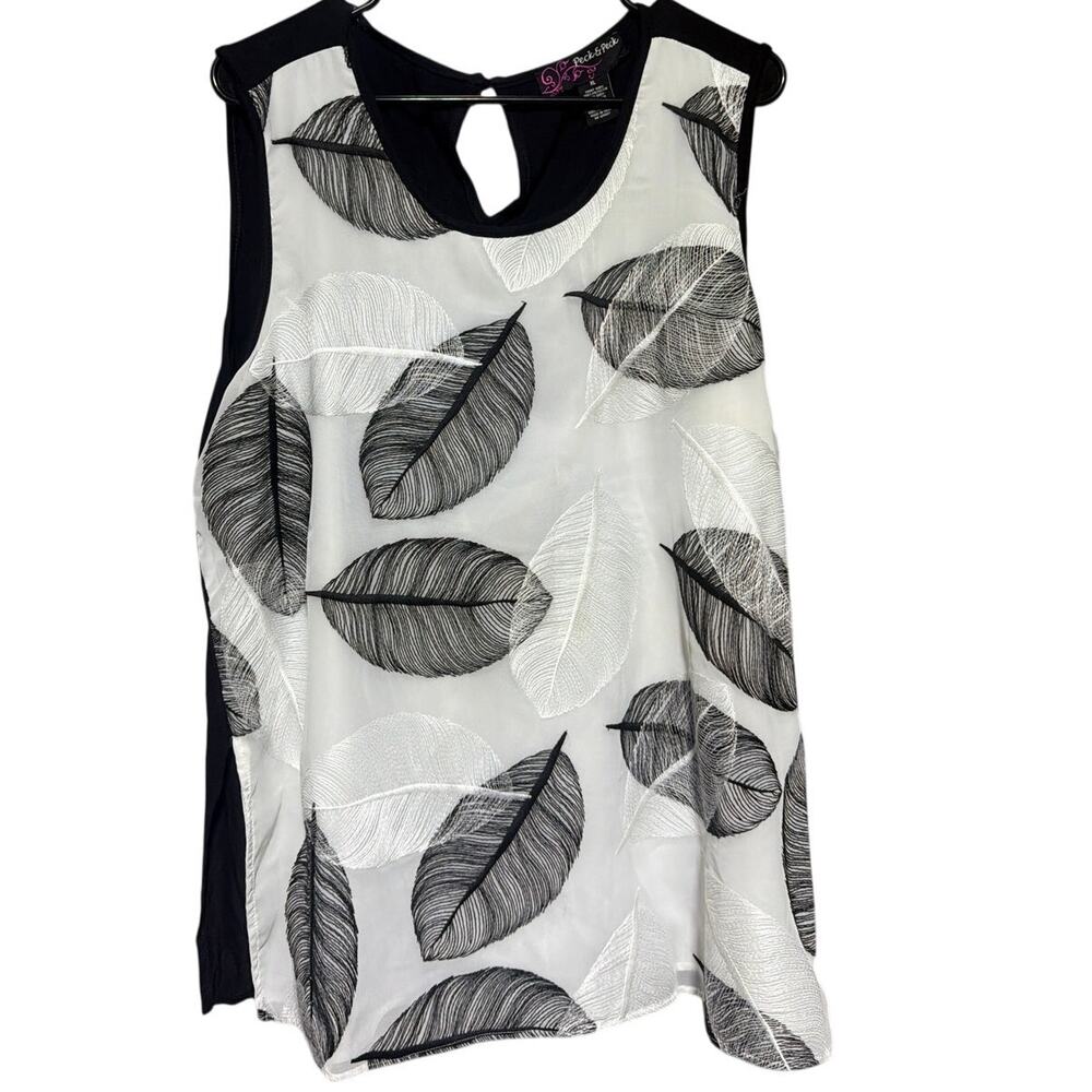 Peck & Peck Black White Leaf Print Sleeveless Vest Top XL